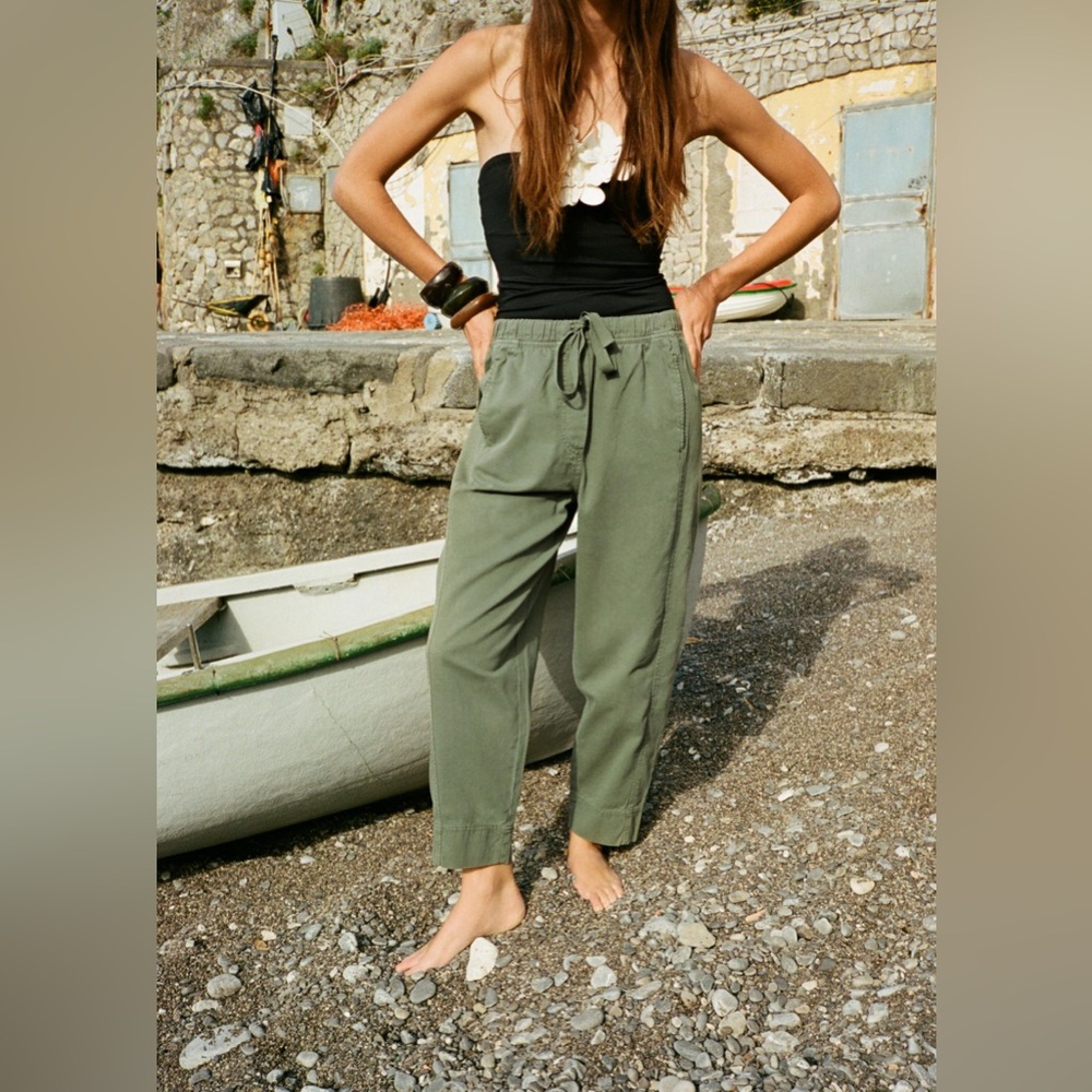ZARA ELASTIC WAISTBAND COTTON PANTS